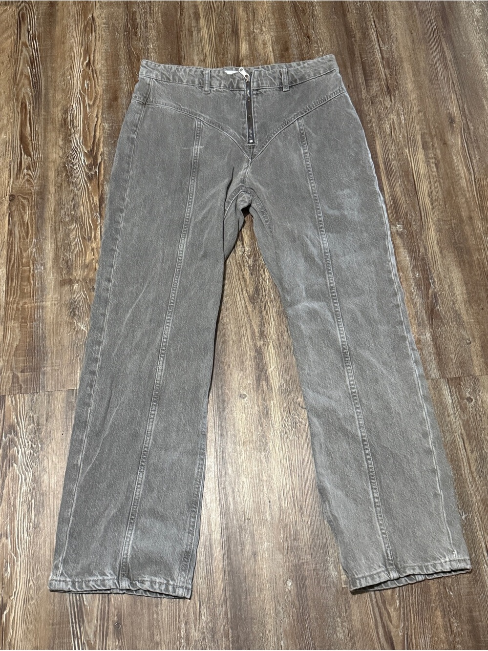 Zara Relaxed Fit Straight Jeans Women's 8 Gray Zip Up Front Seam Baggy Denim
